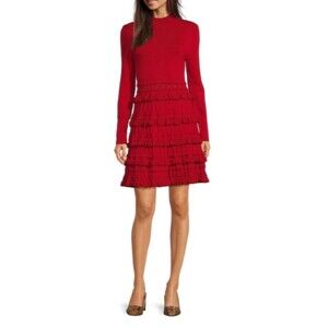 Marchesa Calla Stretch Knit Mock Neck Tiered Ruffle Sweater Dress size XL NWT